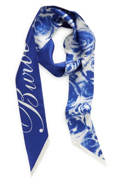 Shop Burberry Rose Print Silk Twilly Scarf In Knight