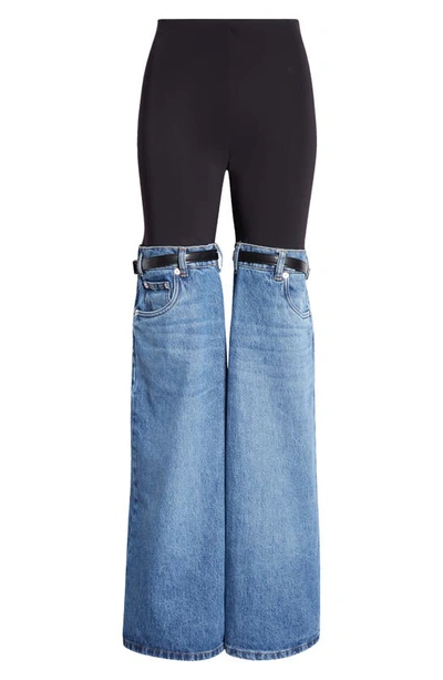 Shop Coperni Hybrid Denim & Knit Pants In Black / Blue