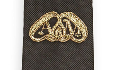 Shop Alexander Mcqueen Seal Embroidered Silk Tie In Black/ Gold