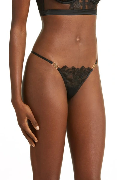 Shop Bluebella Olympia Embroidered Mesh Thong In Black