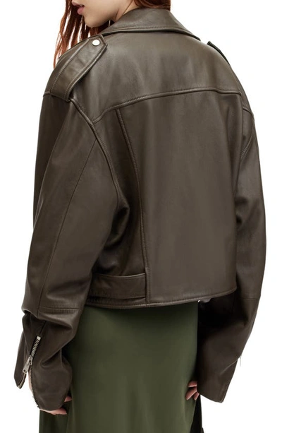 Shop Allsaints Dayle Leather Biker Jacket In Army Green