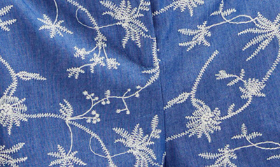 Mango Embroidred High Waist Cotton Blend Shorts In Blue