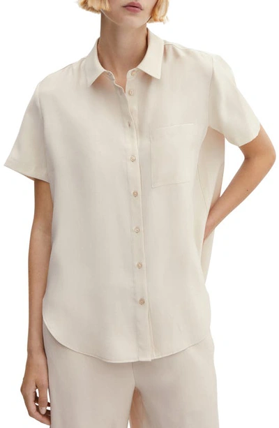 Shop Mango Short Sleeve Button-up Shirt In Ecru