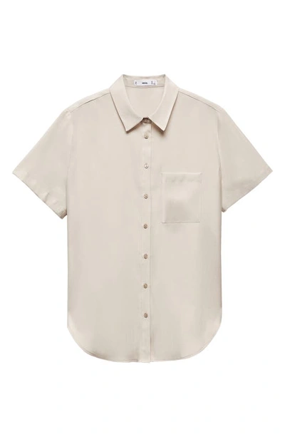 Shop Mango Short Sleeve Button-up Shirt In Ecru