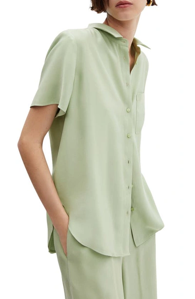 Shop Mango Short Sleeve Button-up Shirt In Green