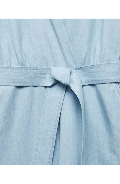 Shop Mango Belted Chambray Jumpsuit In Light Blue