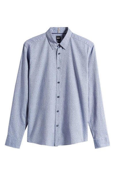 Shop Hugo Boss Boss Liam Ditsy Print Button-up Shirt In Open Blue