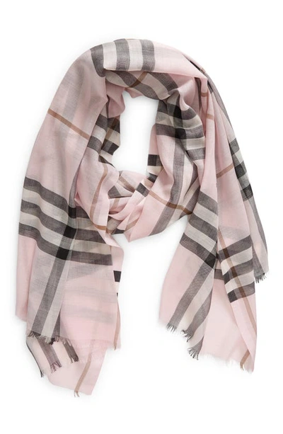 Burberry Giant Check Gauze Scarf In Pale Candy Pink | ModeSens