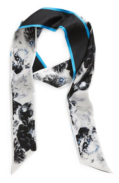 Shop Alexander Mcqueen Chiaroscuro Floral Silk Twilly Scarf In Black/ Lapis Blue