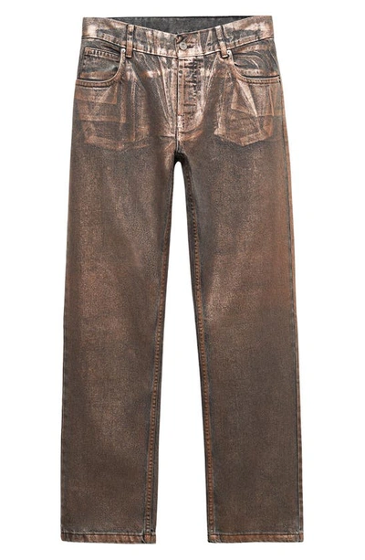 Shop Mango Metallic Low Rise Straight Leg Jeans In Copper