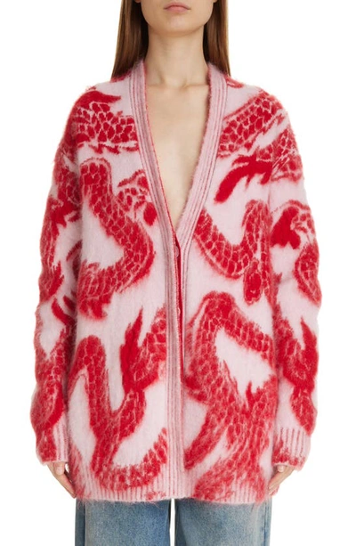 Shop Givenchy Dragon Easy Fit Mohair Blend Cardigan In Old Pink