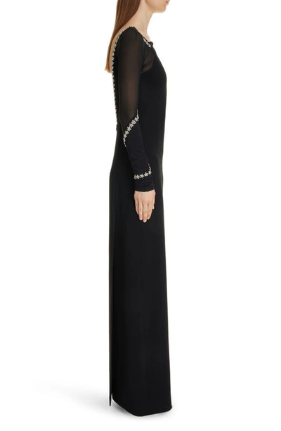 Shop Givenchy Crystal Embellished Long Sleeve Crepe Gown In Black