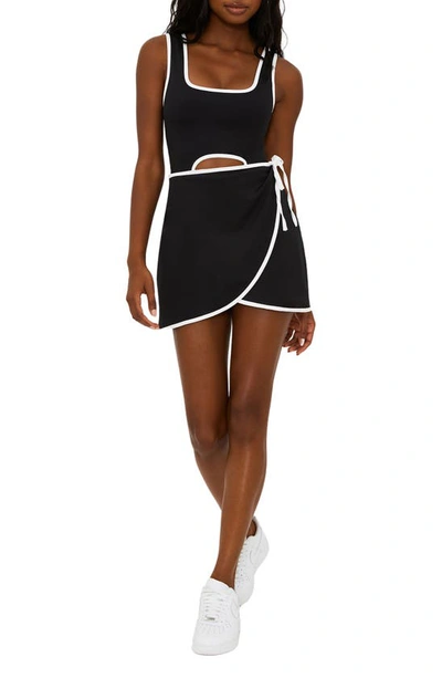 Shop Beach Riot Astrid Contrast Binding Faux Wrap Minidress In Black
