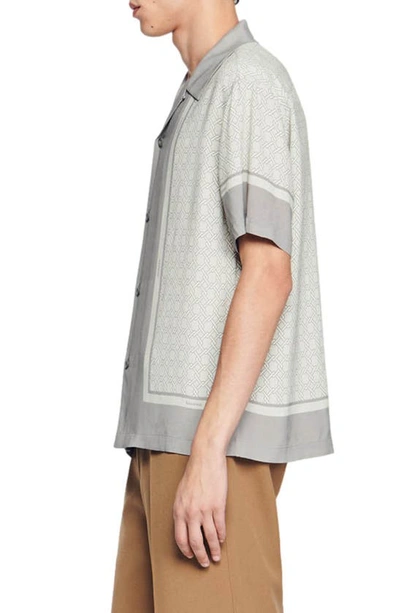 Shop Sandro Fence Print Short Sleeve Button-up Shirt In Grey/ Off White