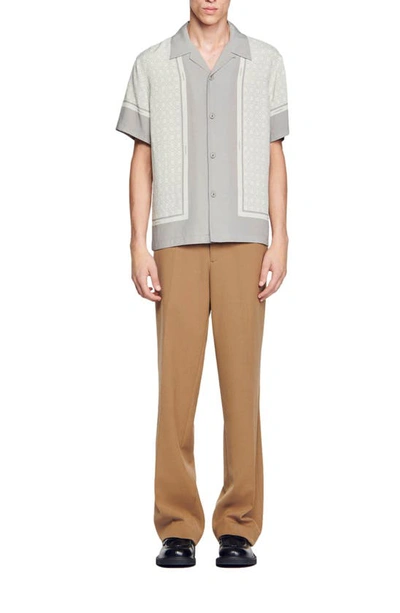 Shop Sandro Fence Print Short Sleeve Button-up Shirt In Grey/ Off White