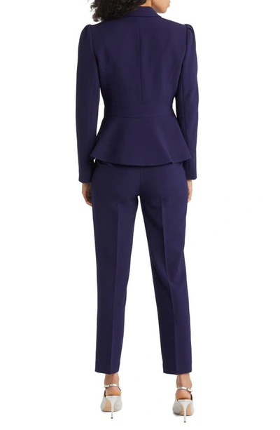 Tahari Asl Peplum Blazer & Tapered Pants Set In Midnight Navy