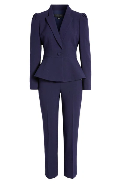 Tahari Asl Peplum Blazer & Tapered Pants Set In Midnight Navy