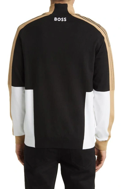 Shop Hugo Boss Boss Zolkar Colorblock Half Zip Sweater In Black