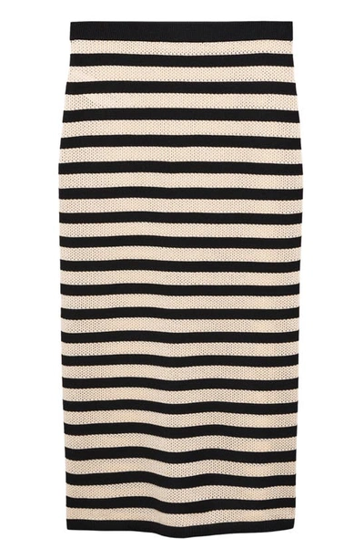 Shop Mango Stripe Open Stitch Knit Midi Skirt In Black