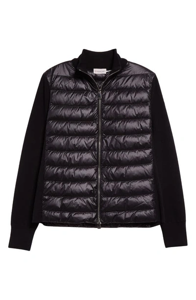 Shop Moncler Quilted Nylon & Wool Knit Cardigan In Black