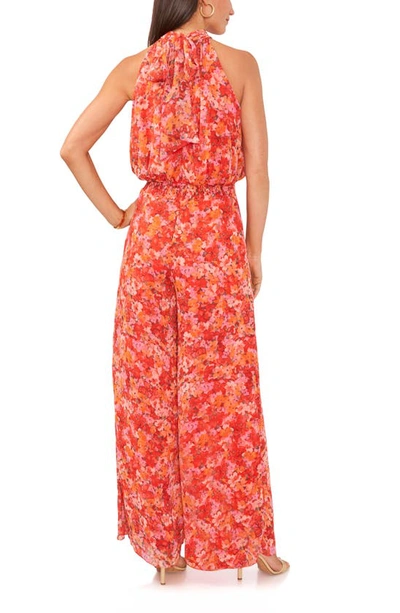 Vince Camuto Floral Print High Neck Jumpsuit In Tulip Red
