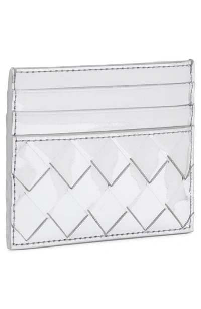 Shop Bottega Veneta Intrecciato Metallic Leather Card Case In Silver/ Silver
