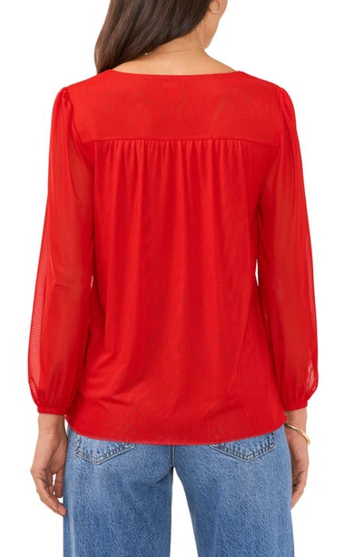 Shop Vince Camuto Puff Shoulder Front Button Top In Tulip Red