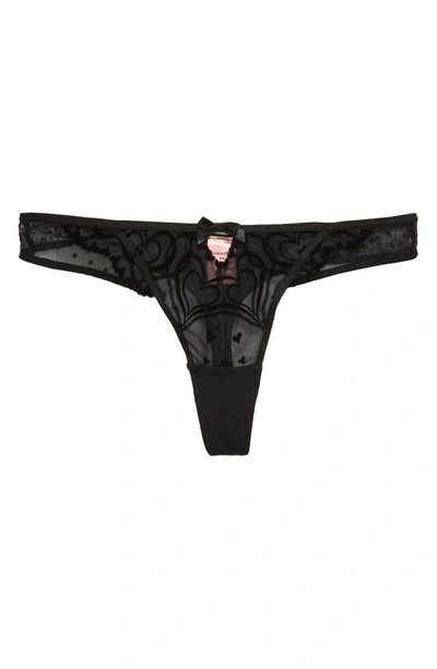 Shop Hunkemoller Pippa Embroidered Mesh Thong In Caviar