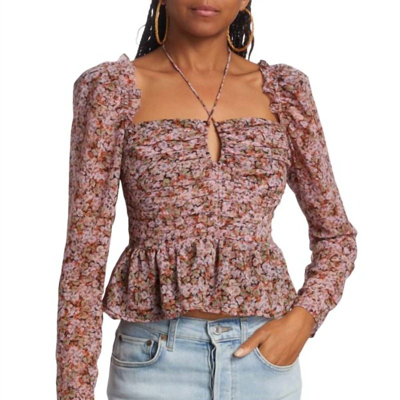 Shop Astr Floral Rouched Long Sleeve Blouse In Pink