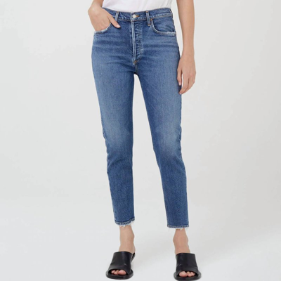 Shop Agolde Riley High Rise Straight Crop Jean In Blue