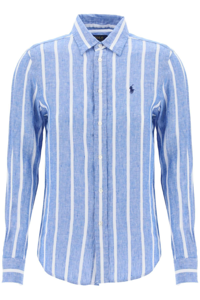 Shop Polo Ralph Lauren Relaxed Fit Linen Shirt In Blue,white