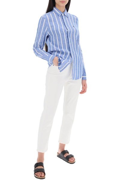 Shop Polo Ralph Lauren Relaxed Fit Linen Shirt In Blue,white