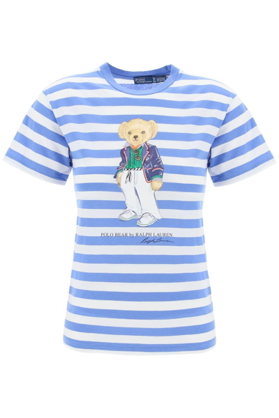 Shop Polo Ralph Lauren Polo Bear Striped T-shirt In White,blue