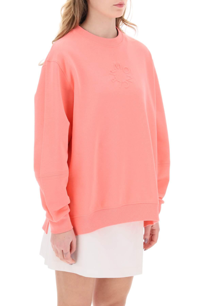 Shop Moncler Crewneck Sweatshirt With Emb In Pink