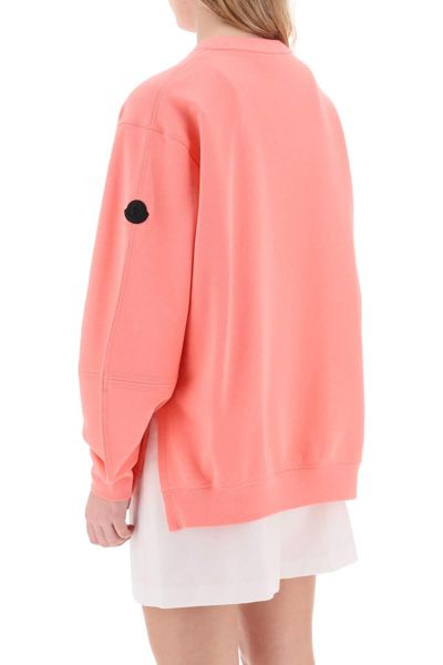 Shop Moncler Crewneck Sweatshirt With Emb In Pink