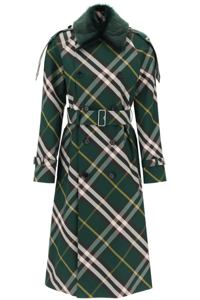 Shop Burberry Kensington Trench Coat With Check Pattern In Green