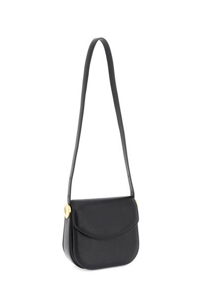 Shop Jil Sander Padded Leather Coin Shoulder Bag With Adjustable Strap In Black