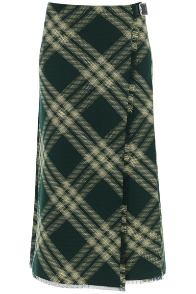Shop Burberry Maxi Kilt With Check Pattern In Green,yellow
