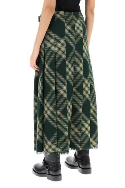 Shop Burberry Maxi Kilt With Check Pattern In Green,yellow