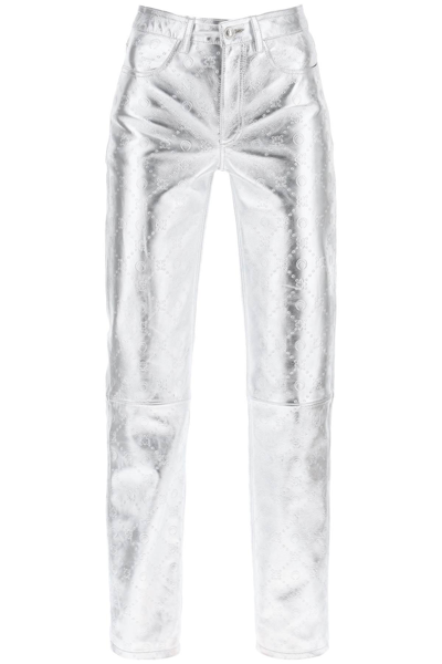Shop Marine Serre Moonogram Pants In Laminated Leather In Silver