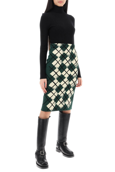 Shop Burberry "knitted Diamond Pattern Midi Skirt In Green