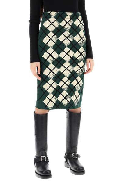 Shop Burberry "knitted Diamond Pattern Midi Skirt In Green