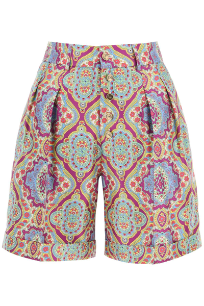 Etro Paisley Print Silk Shorts In Multicolor