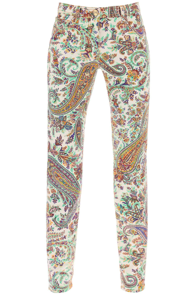 Shop Etro Paisley Patterned Jeans In White,multicolor
