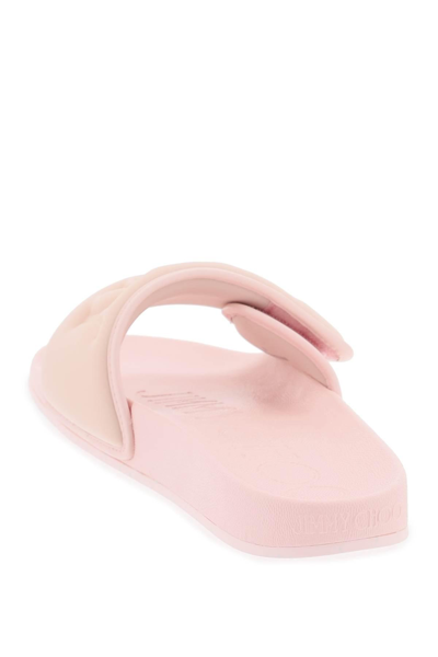 Shop Jimmy Choo Fitz Slides With Lycra Logoed Bang In Pink