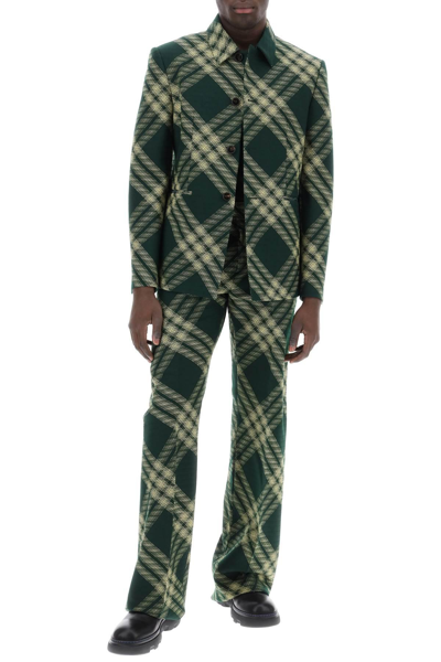 Shop Burberry Straight Cut Checkered Pants In Yellow,green