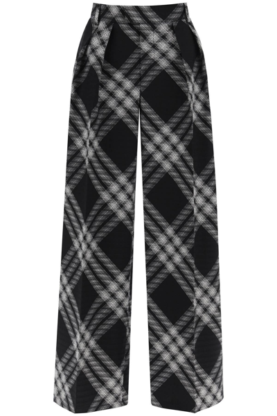 Shop Burberry Double Pleated Checkered Palazzo Pants In Black,white
