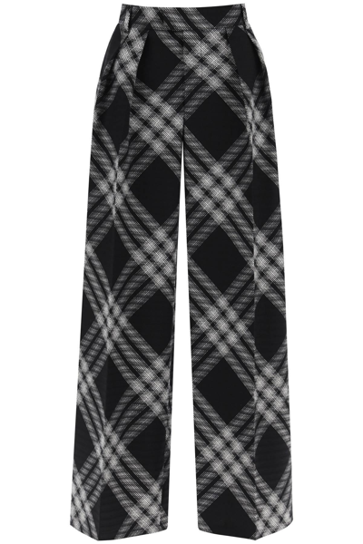 Burberry Double Pleated Checkered Palazzo Pants In Black,white
