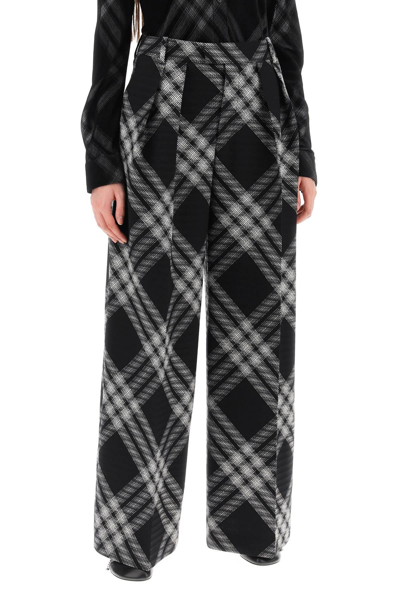 Burberry Double Pleated Checkered Palazzo Pants In Black,white