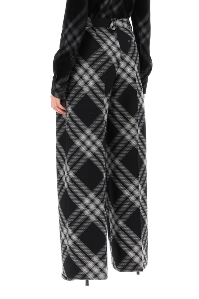 Burberry Double Pleated Checkered Palazzo Pants In Black,white